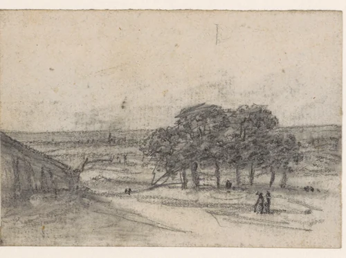 Gezicht van de Butte; bomen rechts by Georges Michel, drawing, 1773-1843