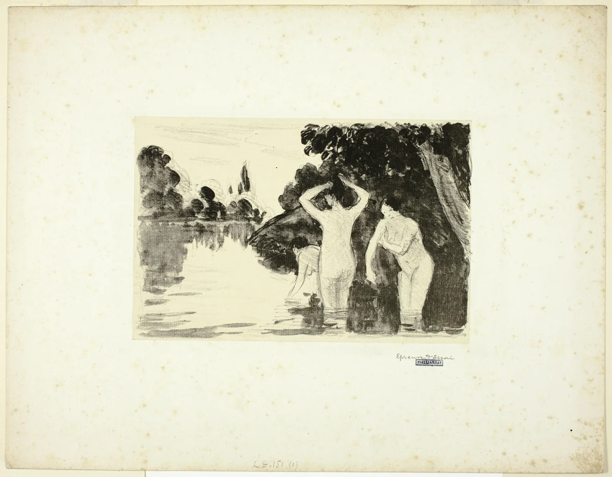 Women Bathing: Day by Camille Pissarro, print, 1890-1900