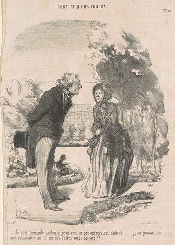 Je vous demande pardo si je ne vous ai pas apercue ... by Honoré Daumier, print, 1850
