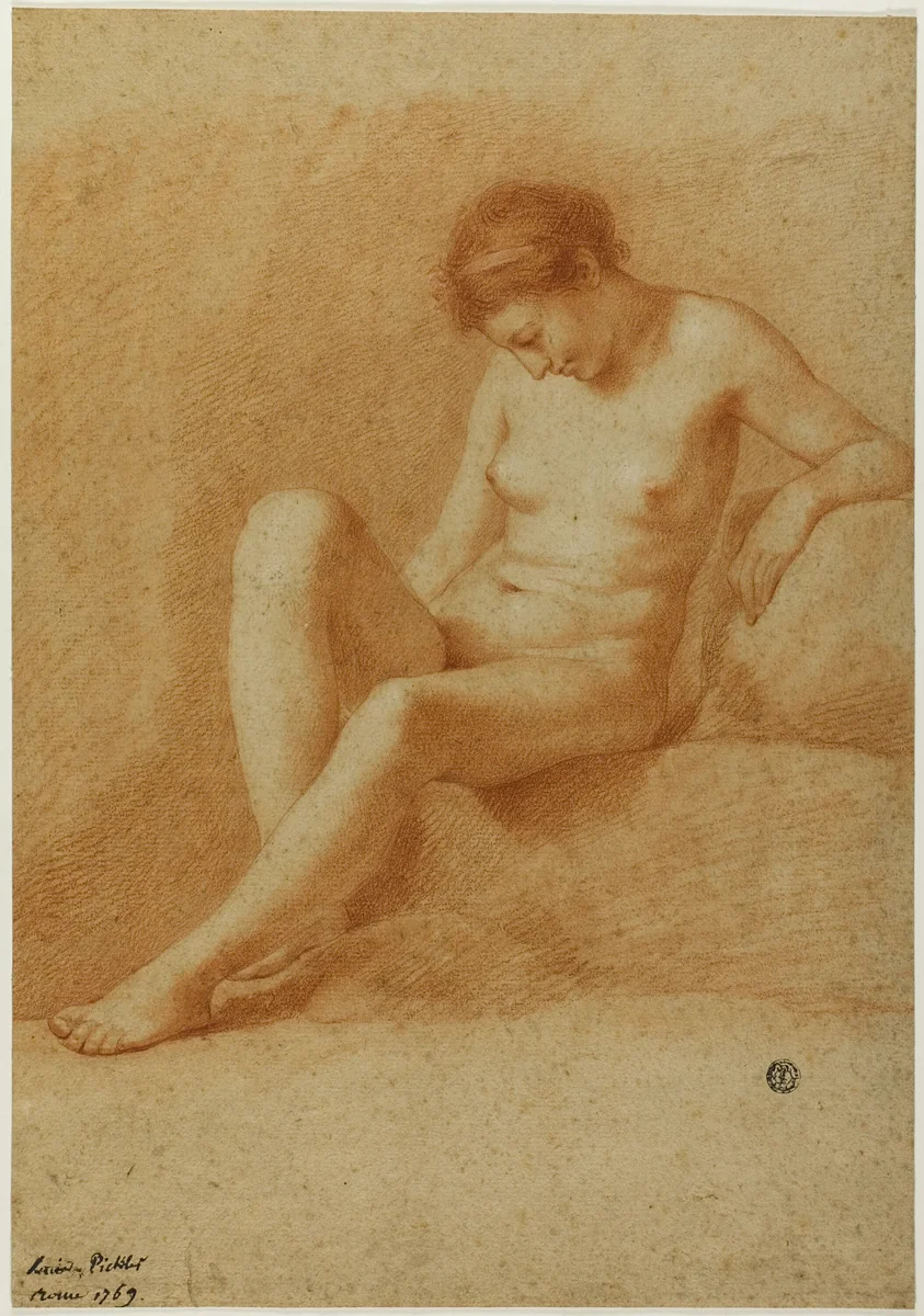 Seated Female Nude by Antonio Pichler, drawing, 1769