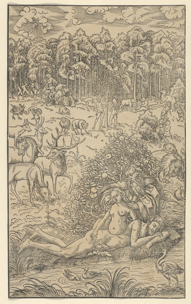 The Creation of Eve by Lucas Cranach the Younger, print, 1515-1586