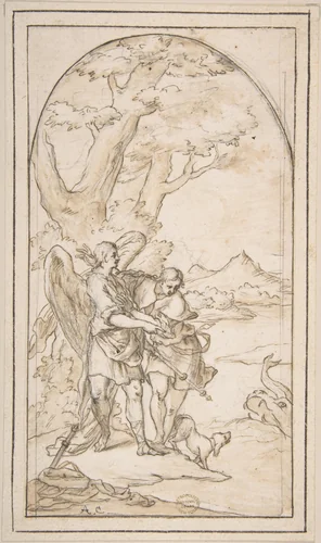 Tobias and the Angel by anonymous, drawing, 1600-1700