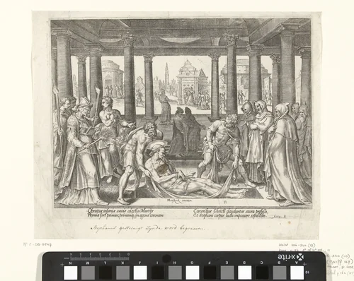 Graflegging van Stefanus by Philips Galle, print, 1582