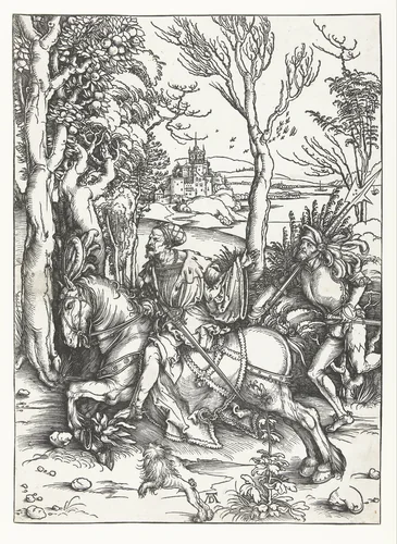 Een ruiter en een soldaat by Unknown, print, 1494-1498