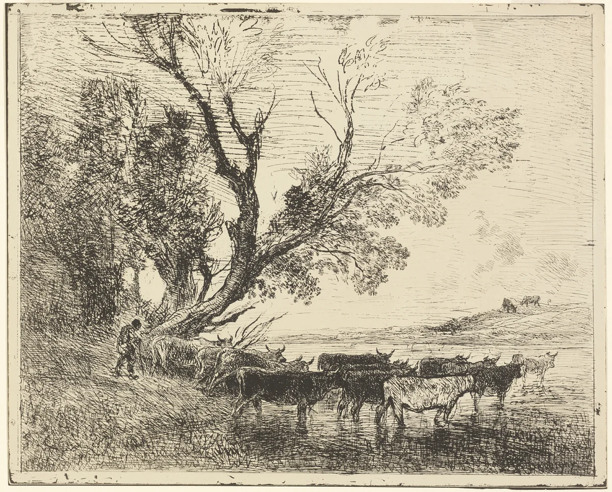 The Ford by Charles-François Daubigny, print, 1862