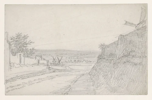 Gezicht op de Seine-vlakte; rechts het escarpement van de Butte by Georges Michel, drawing, 1773-1843