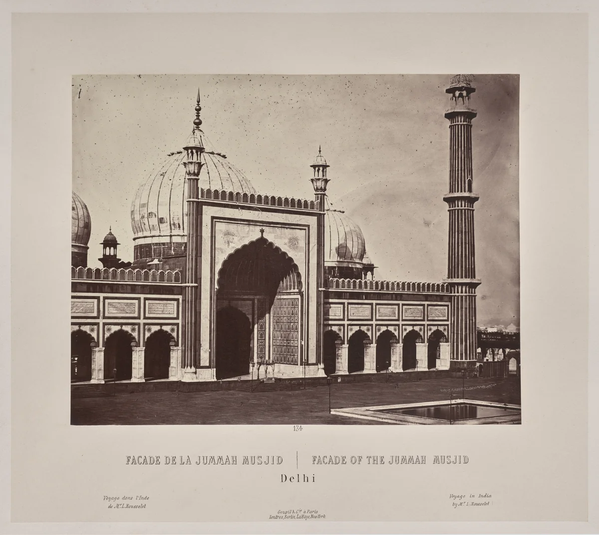 Facade of the Jummah Musjid, Delhi by Louis-Théophile Marie Rousselet, photograph, 1865-1870