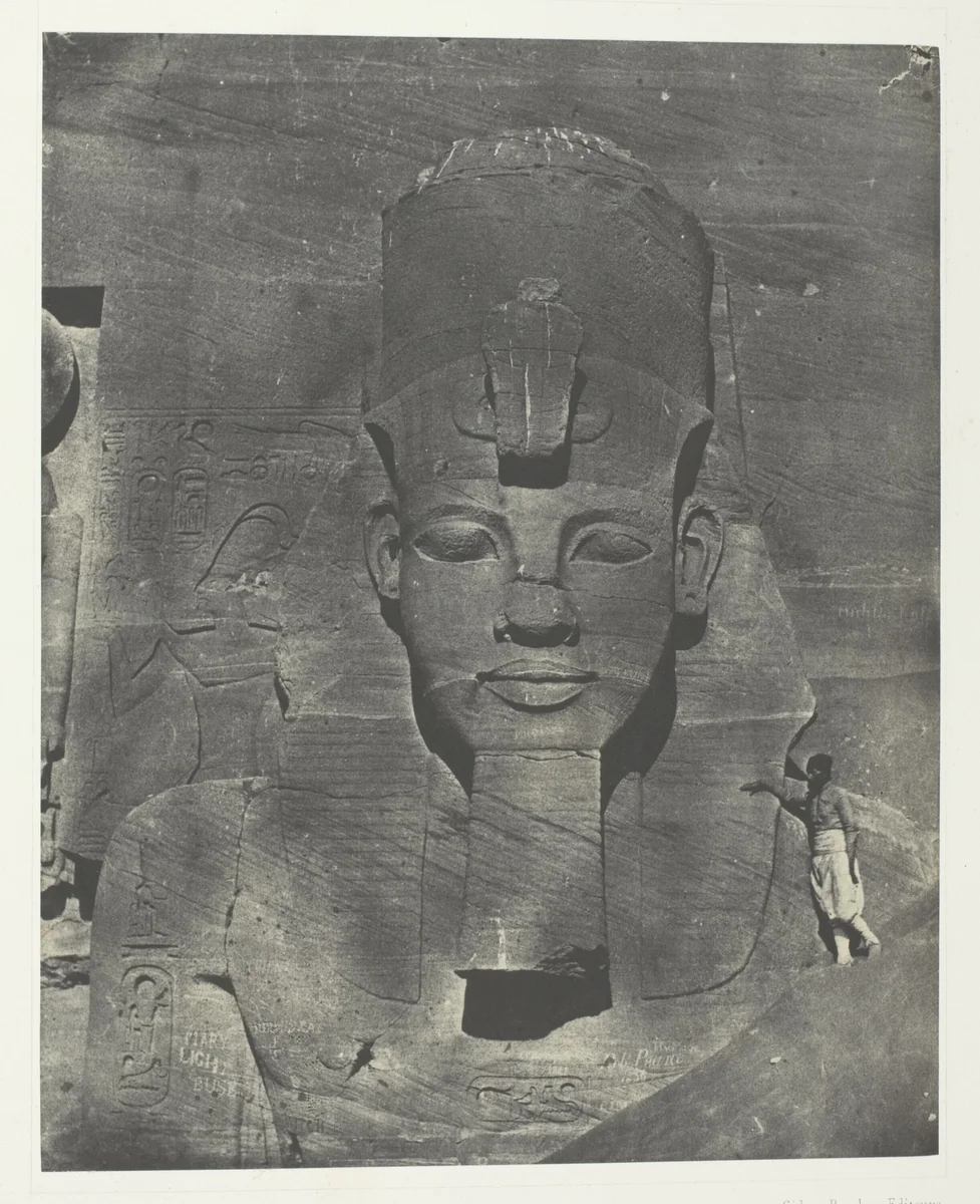 Ibsamboul, Colosse Médial (Enfoui) du Spéos de Phrè Nubie, Palestine et Syrie, plate 106 from the album "Egypte, Nubie, Palestine et Syrie" (1852) by Maxime Du Camp, photograph, 1849-1851