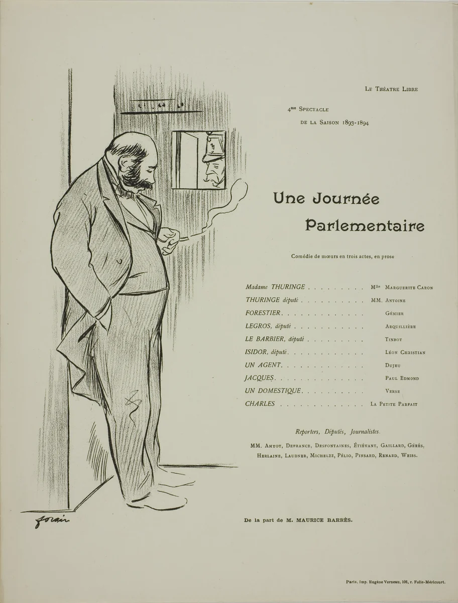 Theater Program for Une Journee Parlementaire by Jean-Louis Forain, print, 1893-1894