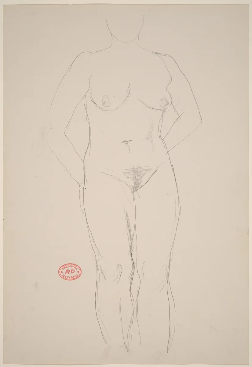 Untitled [nude standing with her hands behind her] by Richard Diebenkorn, drawing, 1955-1967
