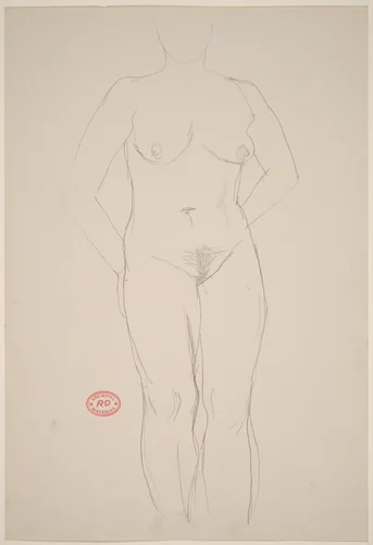 Untitled [nude standing with her hands behind her] by Richard Diebenkorn, drawing, 1955-1967