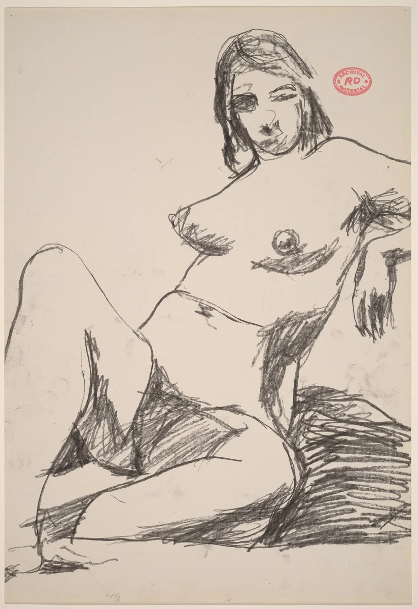 Untitled [seated female nude leaning on a support] by Richard Diebenkorn, drawing, 1955-1967