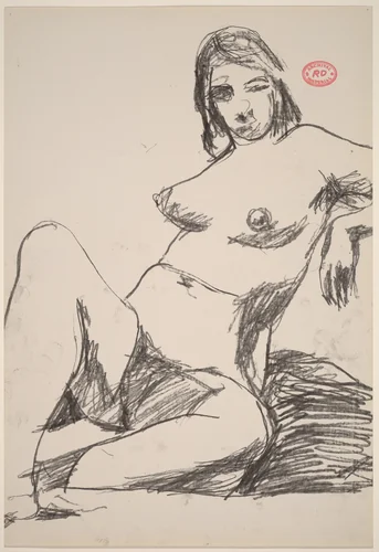 Untitled [seated female nude leaning on a support] by Richard Diebenkorn, drawing, 1955-1967