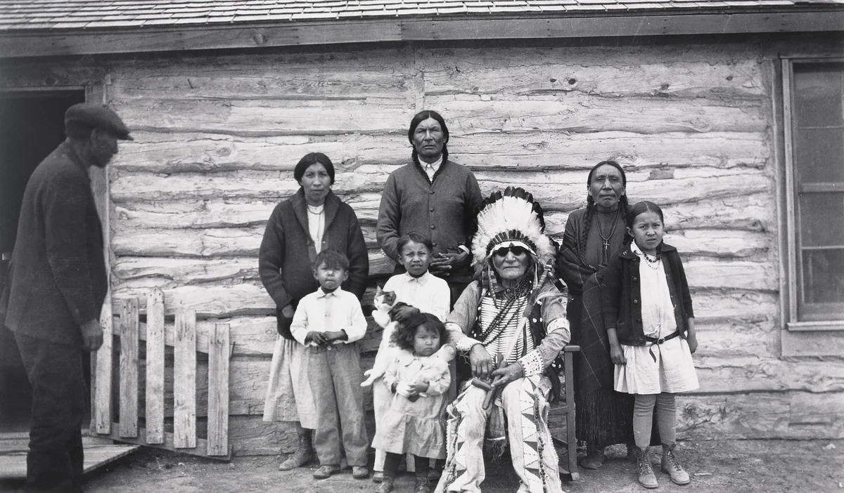 Four Generations: Old "Little Killer", His Daughter Who Marries Moses Kills Close to, Lodge, THeir Daughter Who Marrie, by Eugene Buechel, photograph, 1928