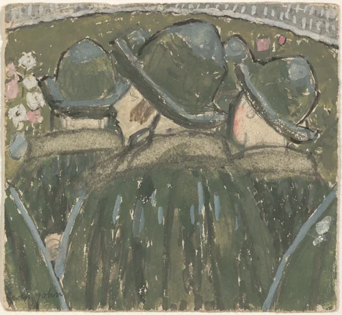 Les chapeaux à brides (Schoolgirls Wearing Brimmed Hats) by Gwen John, drawing, 1876-1939