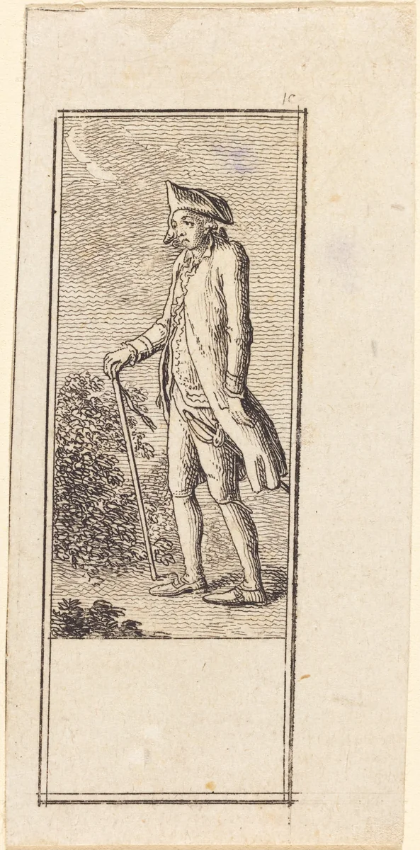 Young Man with Cane by Daniel Nikolaus Chodowiecki, print, 1784