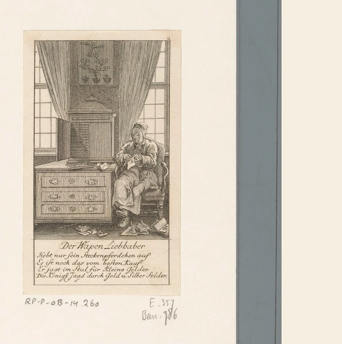 Liefhebber van heraldische wapens by Daniel Nikolaus Chodowiecki, print, 1780