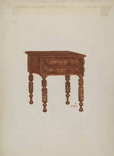 Mahogany Stand with Two Drawers by Margaret Stottlemeyer, index of american design, 1935-1942