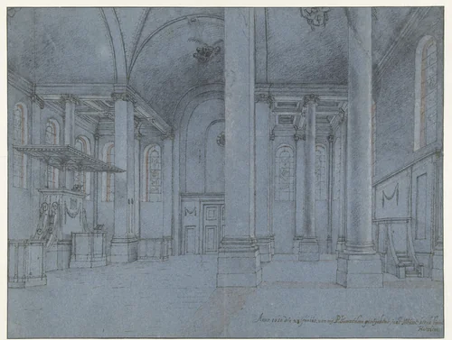 View of the Interior of the Nieuwe Kerk, Haarlem, Seen from the East End of the North Aisle Looking West by Pieter Jansz Saenredam, drawing, 1650