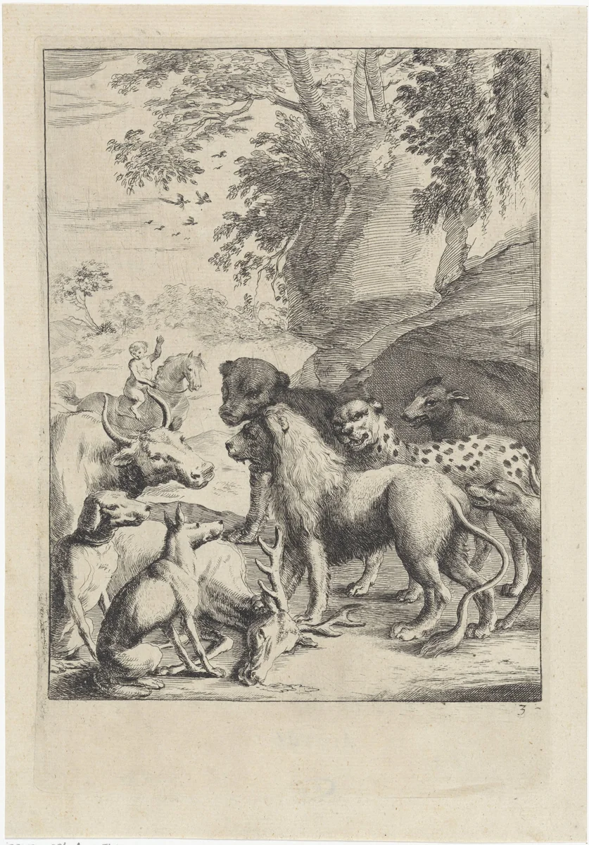 Fabel van de leeuw en andere dieren by Dirk Stoop, print, 1665