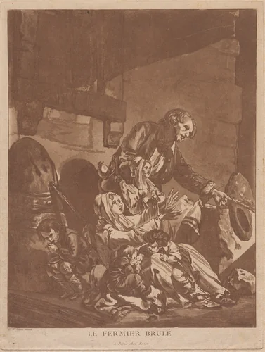 Le Fermier brulé (A Burnt-Out Farmer, Begging with his Family) by François-Philippe Charpentier, print, 1762-1766