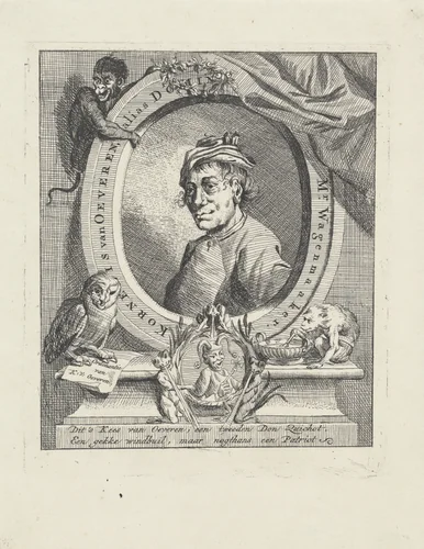 Karikaturaal portret van Cornelis van Oeveren by Jan Stolker, print, 1734-1785