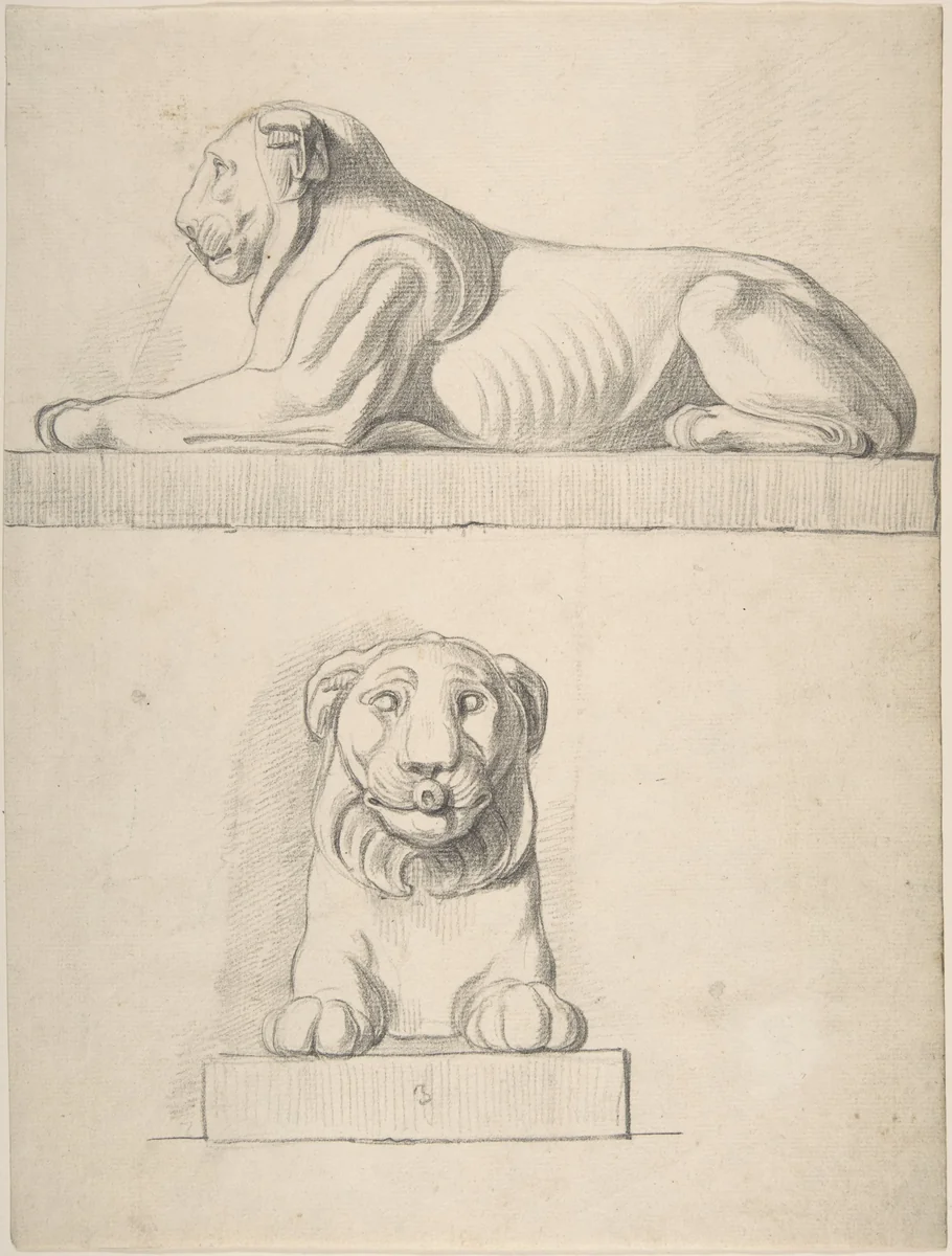 Classical Sculpture of a Lion, Front and Side Views by Thomas Hardwick, drawing, 1776-1779