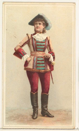 Actress wearing costume with sword and tri-cornered hat, from Stars of the Stage, Second Series (N130) issued by Duke Sons & Co. to promote Honest Long Cut Tobacco by W. Duke, Sons & Co., print, 1891