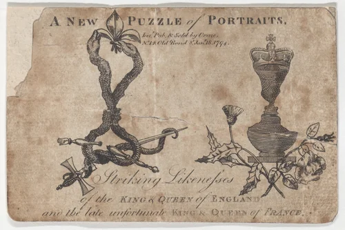 Puzzle Portraits of the Kings and Queens of England and France by Daniel Orme, print, 1794