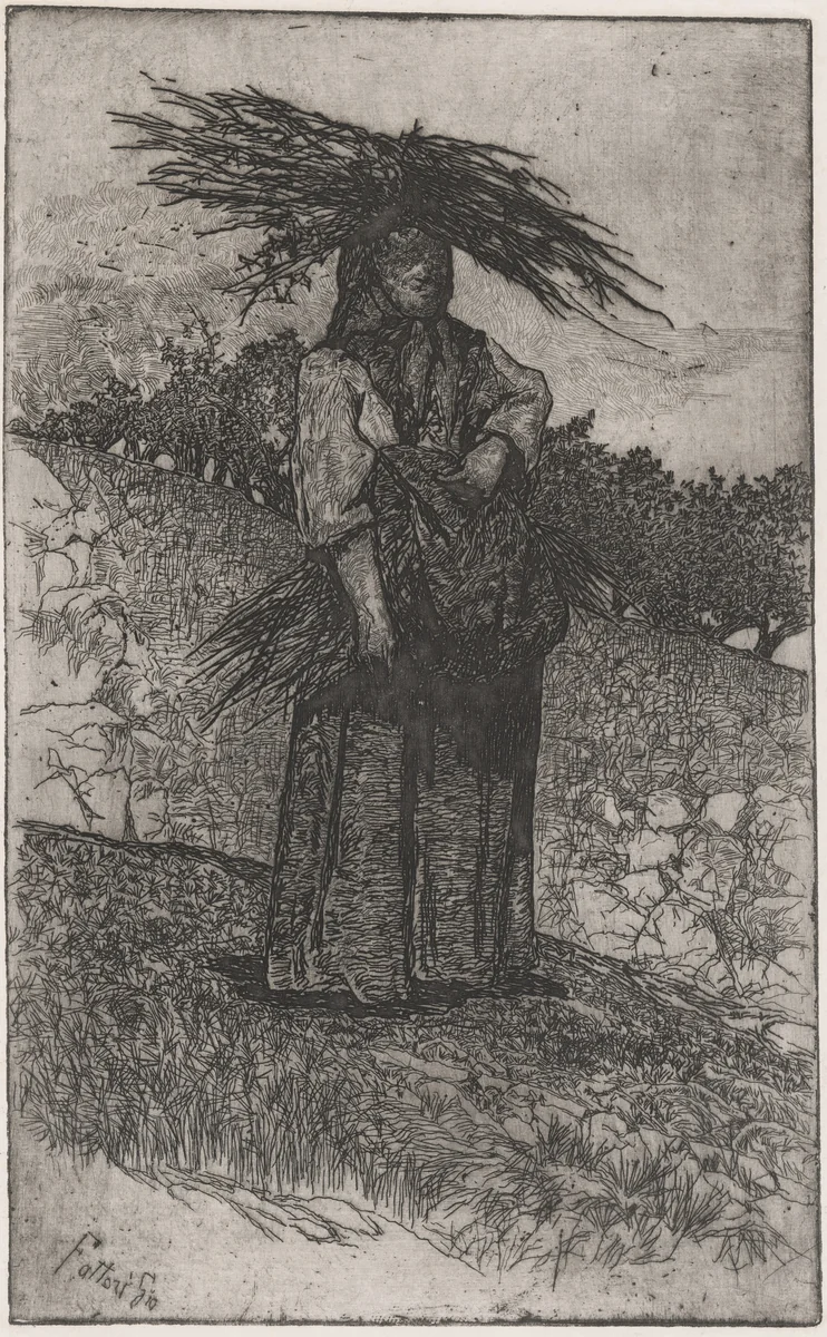 La Boscaiola: Peasant Woman Carrying Wood by Giovanni Fattori, print, 1890-1900