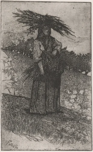 La Boscaiola: Peasant Woman Carrying Wood by Giovanni Fattori, print, 1890-1900