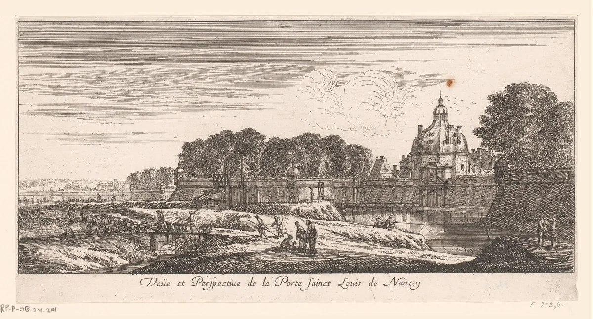 Gezicht op de poort van Sint Lodewijk in Nancy by Israël Silvestre, print, 1650