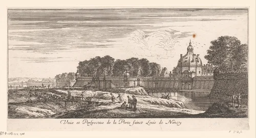 Gezicht op de poort van Sint Lodewijk in Nancy by Israël Silvestre, print, 1650