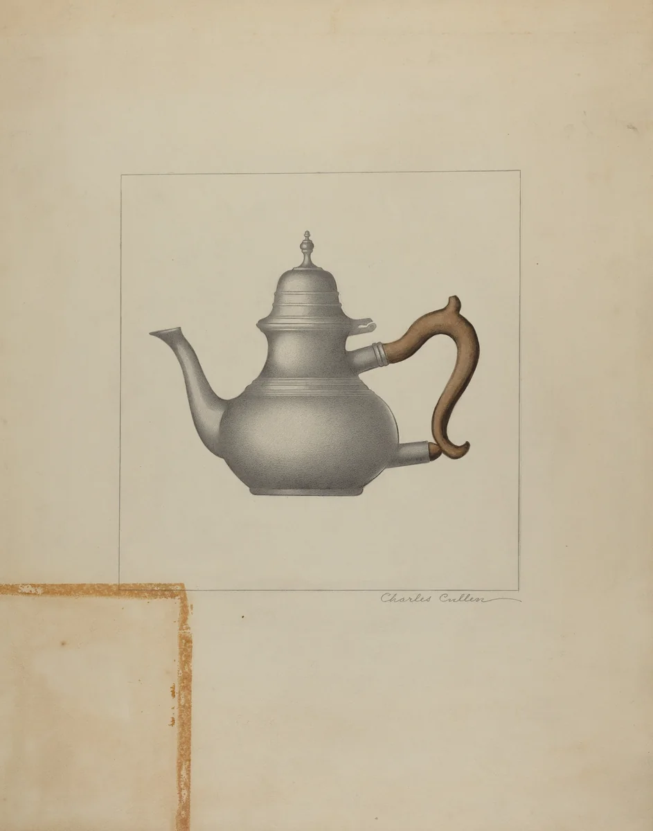 Pewter Teapot by Charles Cullen, index of american design, 1935-1942