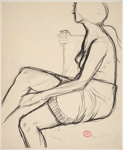 Untitled [seated woman in a skirt with a textured hemline] by Richard Diebenkorn, drawing, 1955-1967