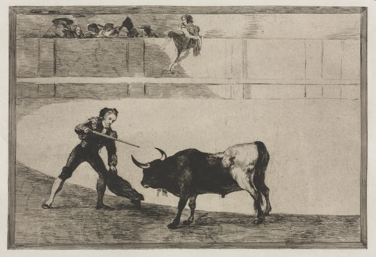Bullfights: Pedro Romeo Killing the Halted Bull by Francisco de Goya, print, 1816-1876