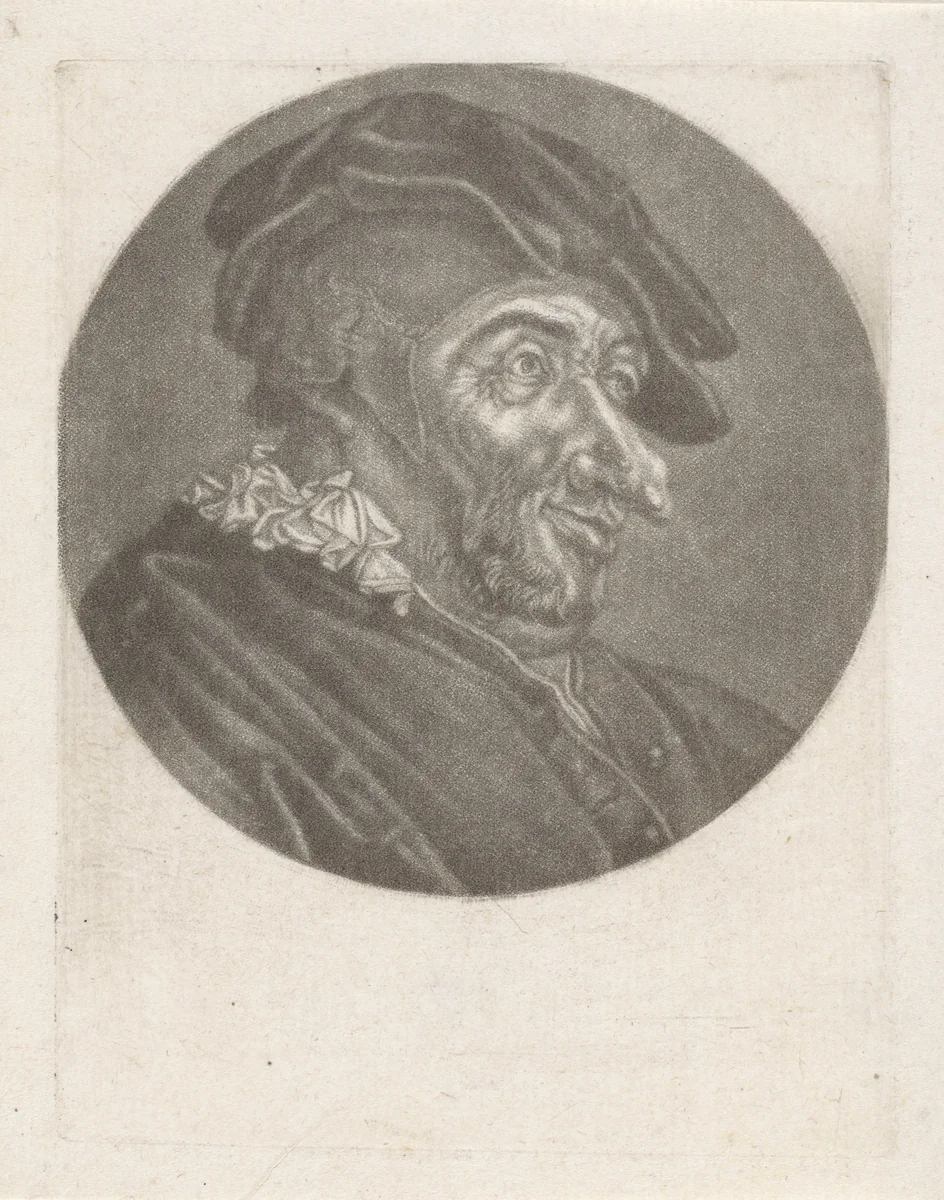 Kop van een man met een hoed en een neus met pukkels by anonymous, print, 1650-1800
