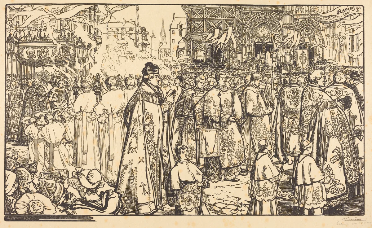 Corpus Christi Procession at Nantes (Procession de la Fete Dieu a Nantes) by Auguste Lepère, print, 1901
