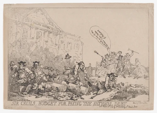 Sir Cecil's Budget For Paying The National Debt by Thomas Rowlandson, print, 1784