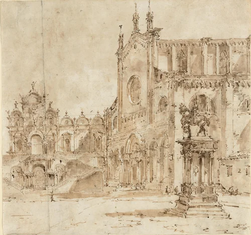 View of Campo San Zanipolo with the Temporary Platform Erected for the Visit of Pope Pius VI by Francesco Guardi, drawing, 1782