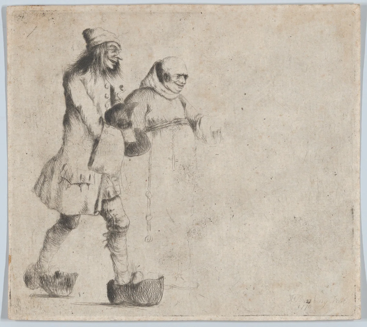 Happy Peasant and Monk by Henry William Bunbury, print, 1770