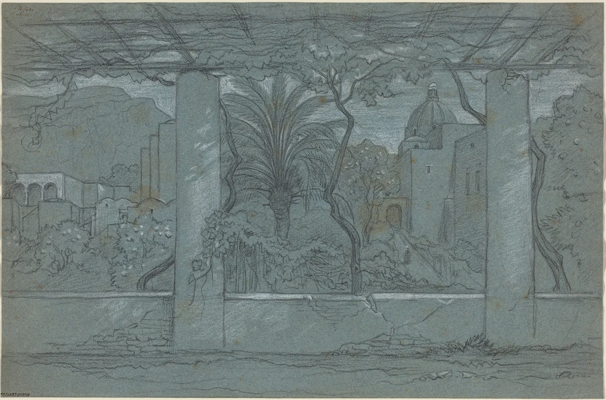 A Terrace and Garden on Capri [recto] by François-Édouard Bertin, drawing, 1822