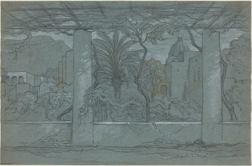 A Terrace and Garden on Capri [recto] by François-Édouard Bertin, drawing, 1822