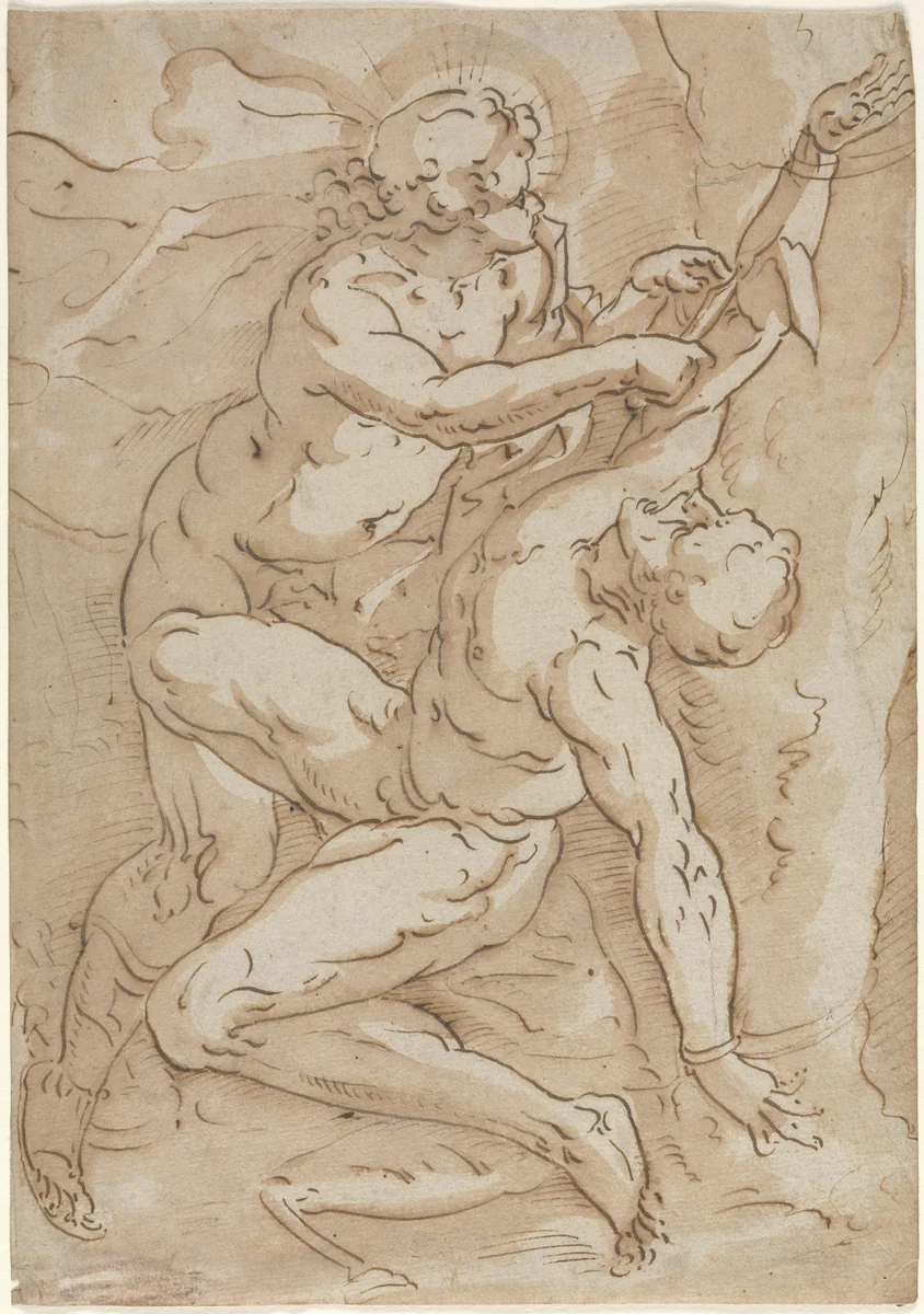 Apollo Flaying Marsyas (recto) by anonymous, drawing, 1500-1599