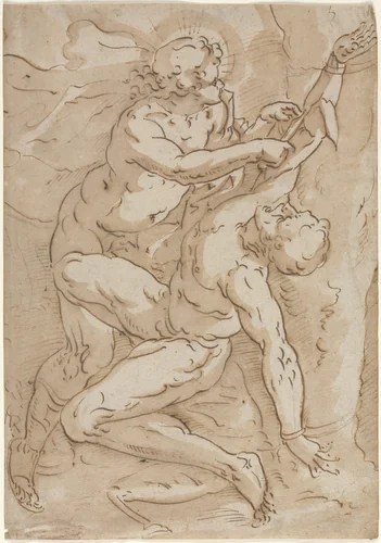 Apollo Flaying Marsyas (recto) by anonymous, drawing, 1500-1599