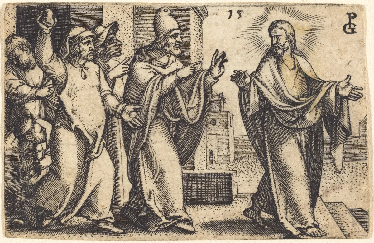 The Pharisees Wish to Stone Christ by Georg Pencz, print, 1500-1550