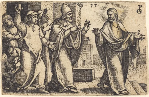 The Pharisees Wish to Stone Christ by Georg Pencz, print, 1500-1550