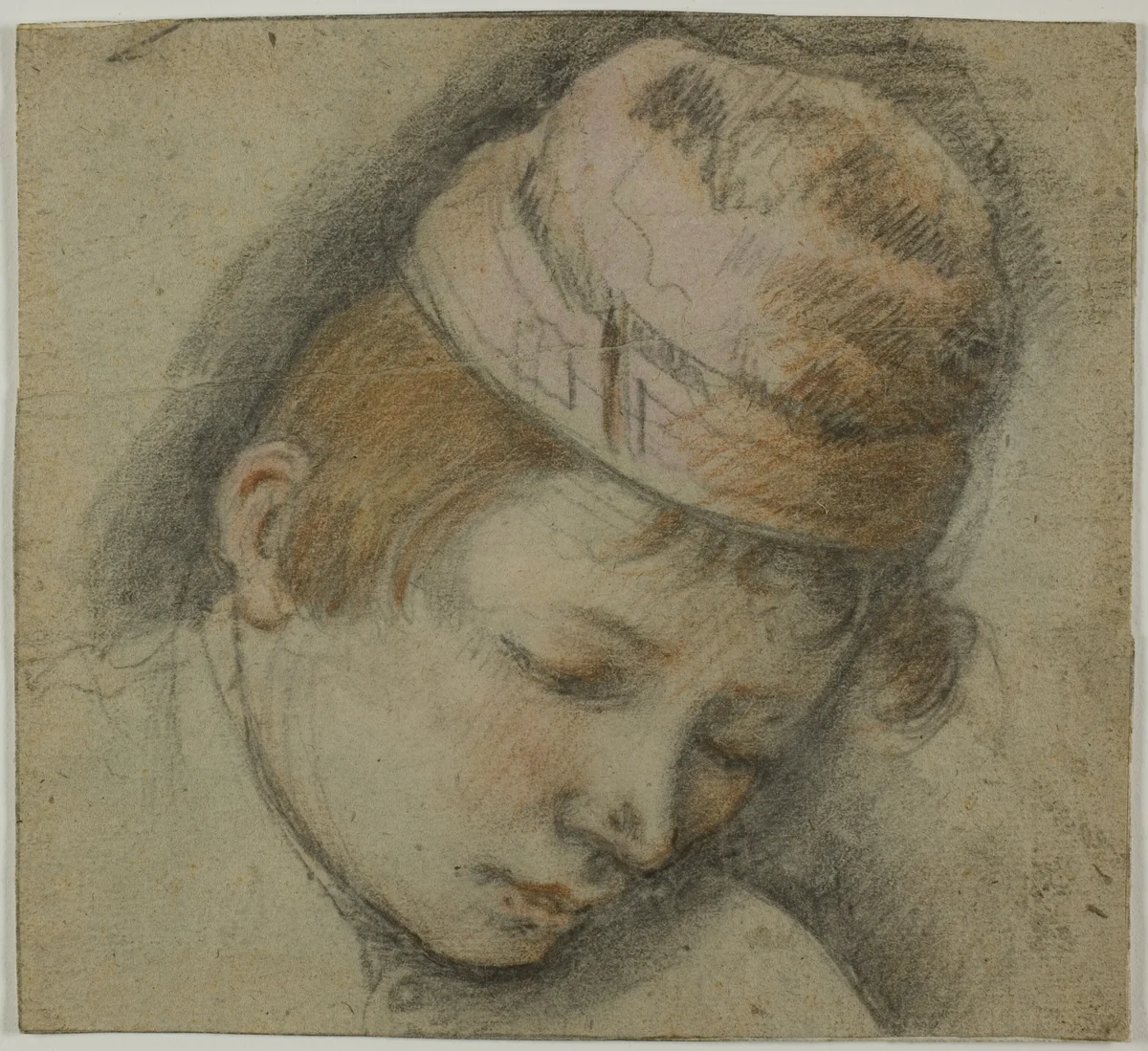 Head of Youth in a Pink Cap by Jacopo Bassano, drawing, 1600-1699