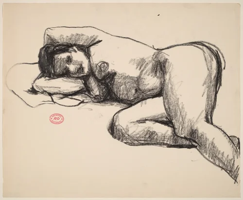 Untitled [nude lying on her right side with arms behind head] by Richard Diebenkorn, drawing, 1955-1967
