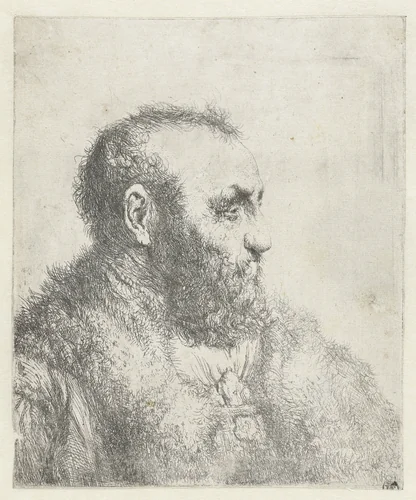 Borstbeeld van een oude man met bontjas by Jan Lievens, print, 1625-1674